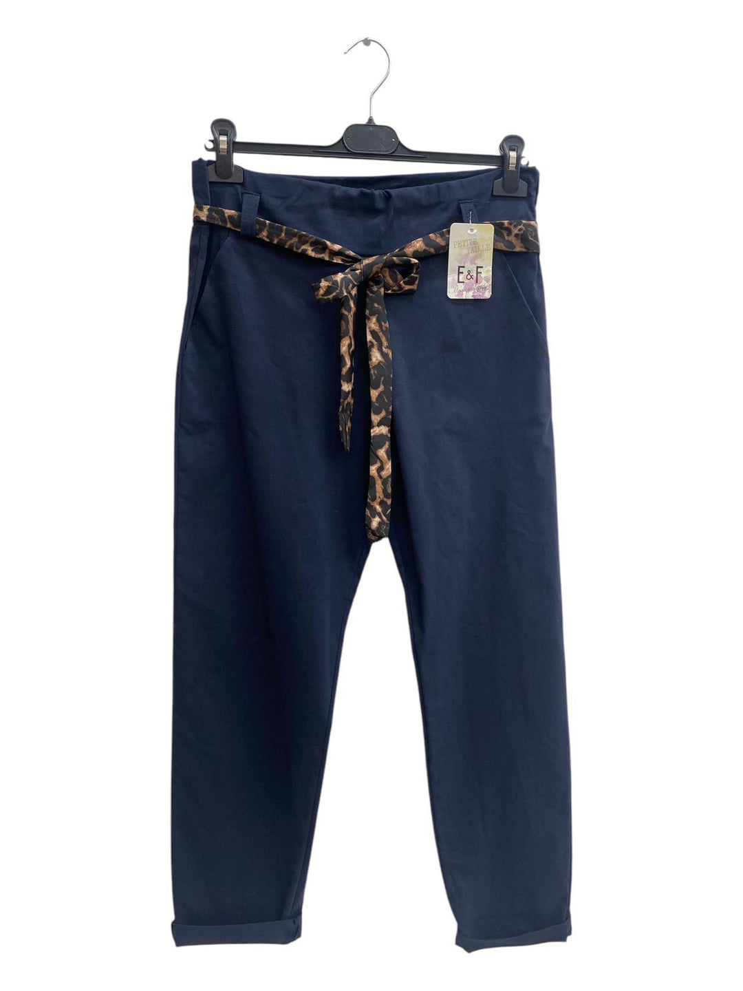 PANTALON STRETCH CEINTURE LÉO FOLLOW BLEU MARINE